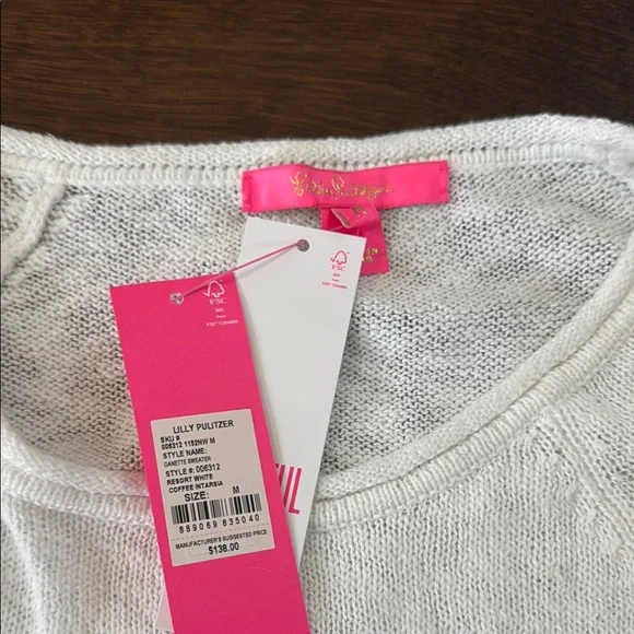 NWT Lilly Pulitzer White Coffee Beach Repeat Danette Sweater - Picture 2 of 7